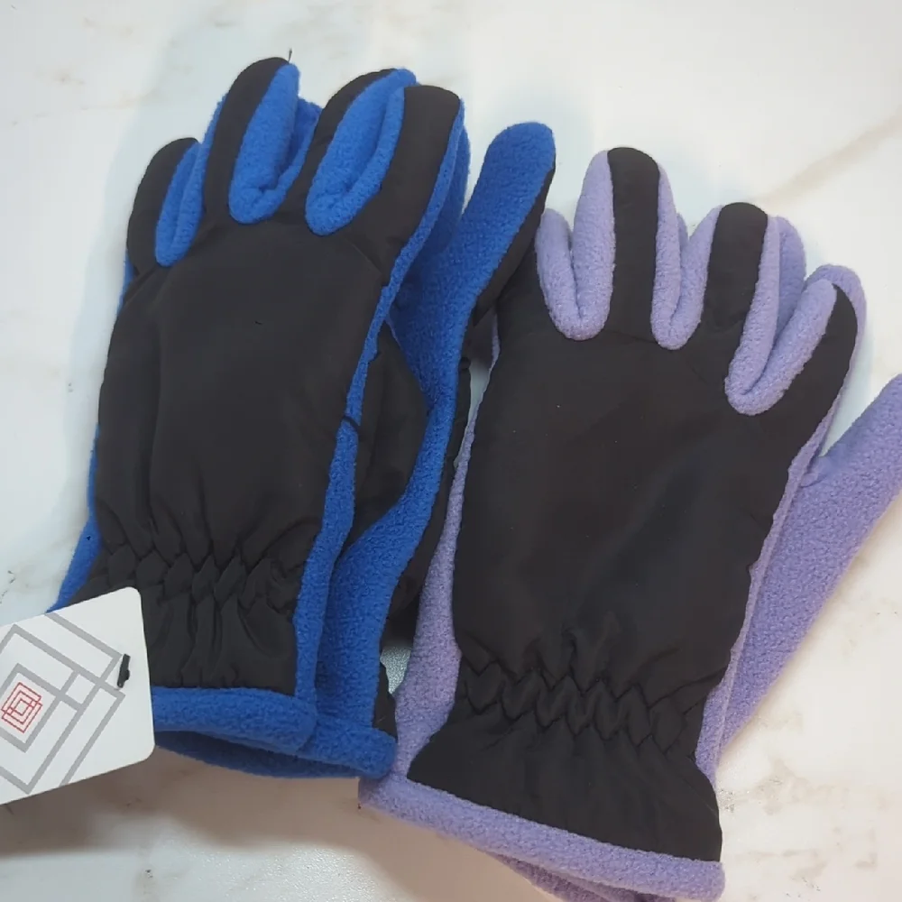 2 Pair Kids' Blue & Purple Winter Gloves